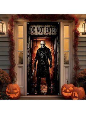 Halloween Door Cover Do Not Enter Scary Halloween Door Banner Decorations